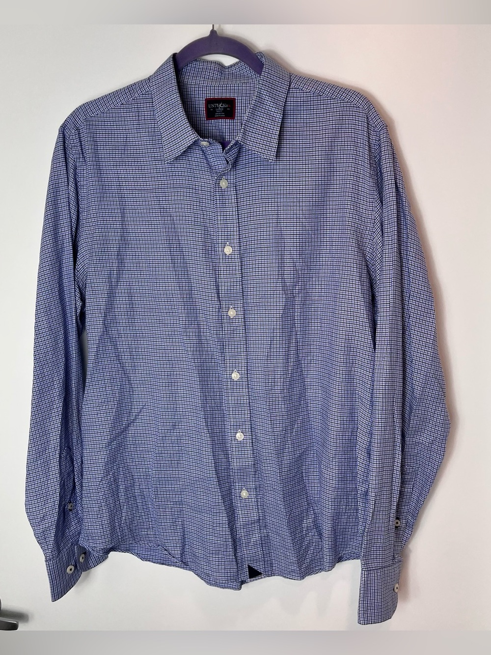 UNTUCKit Ansellmo Slim Fit Blue Check Long-Sleeve Dress Shirt Large Cotton - Picture 1 of 6